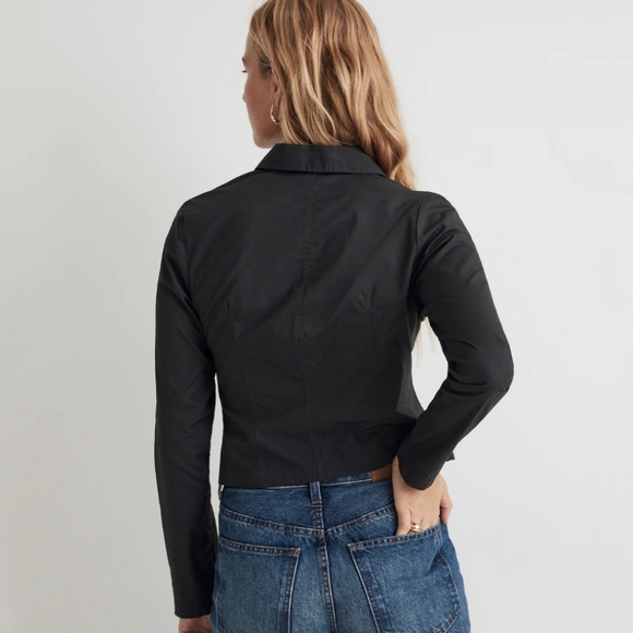 Madewell Fitted Poplin Hook Front Shrunken Top Charcoal Gray Size 4 - Picture 9 of 10